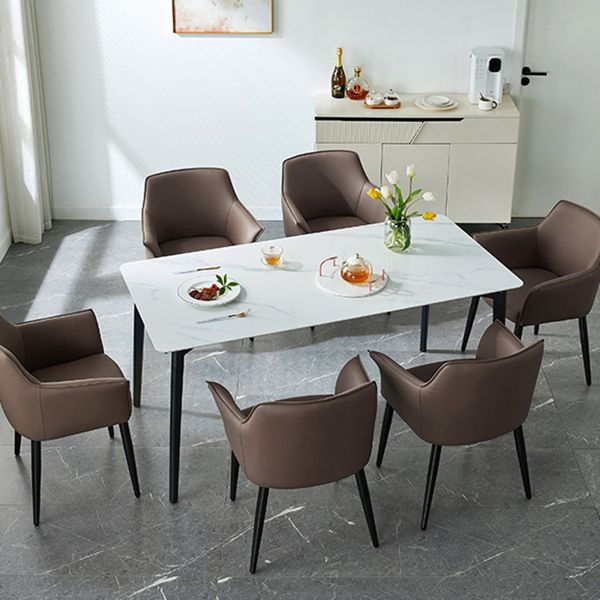 Contemporary Rectangular Stone Dining Table with 4 Steel Fool