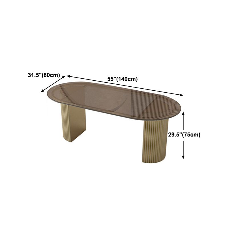 Glass Top Dining Table Modern Oval Dining Table with Double Pedestal Base