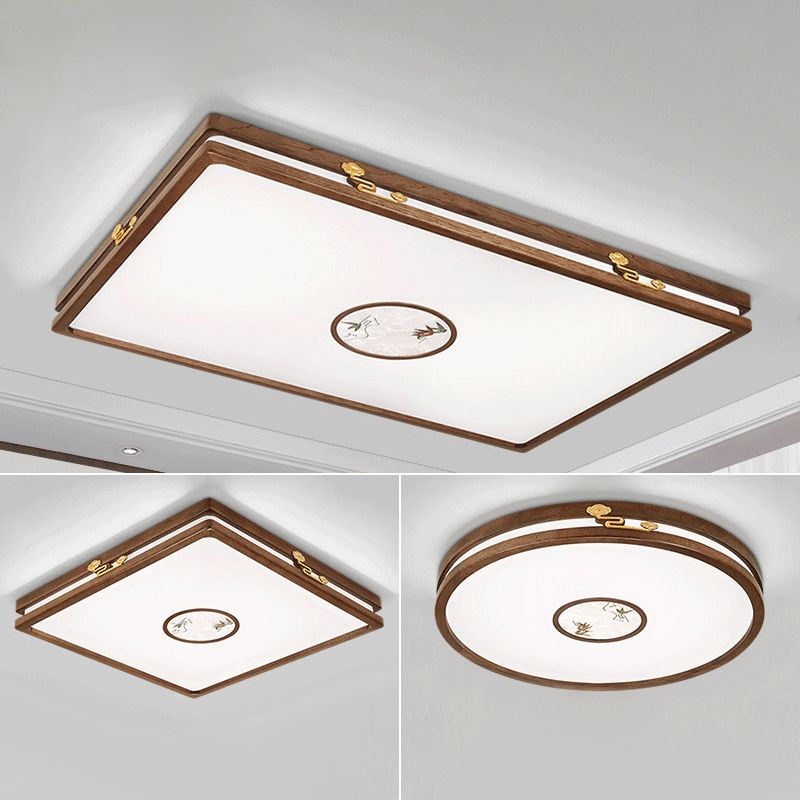 Modern Geometric LED Ceiling Lamp Wood Flush Mount for Balcony Dining Room