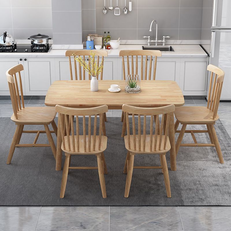 Modern Wood Table Set of 5/7 with Rectangle Table Dining Set with Winsor Chairs