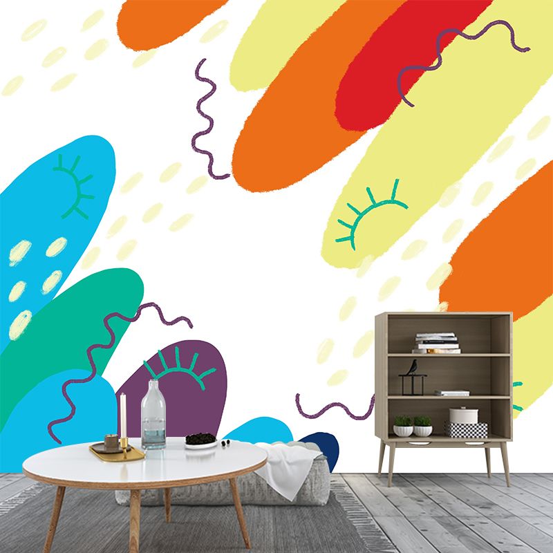 Abstract Sun and Mountains Mural Kids Non-Woven Material Wall Art in Blue-Orange