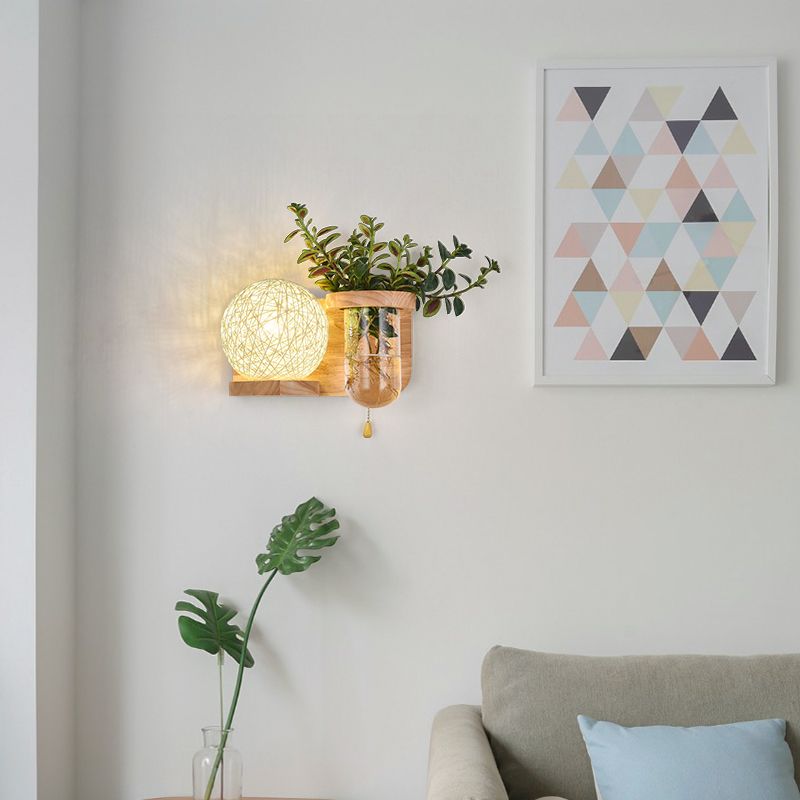 Moderne Holz Wandleuchte Scheuel ohne Pflanzen kreative Glasschattenwandleuchte