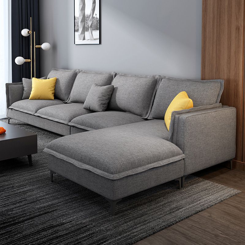 Linen Modern Square Arm Sectional 4-seater Sectional with 4 Pillows