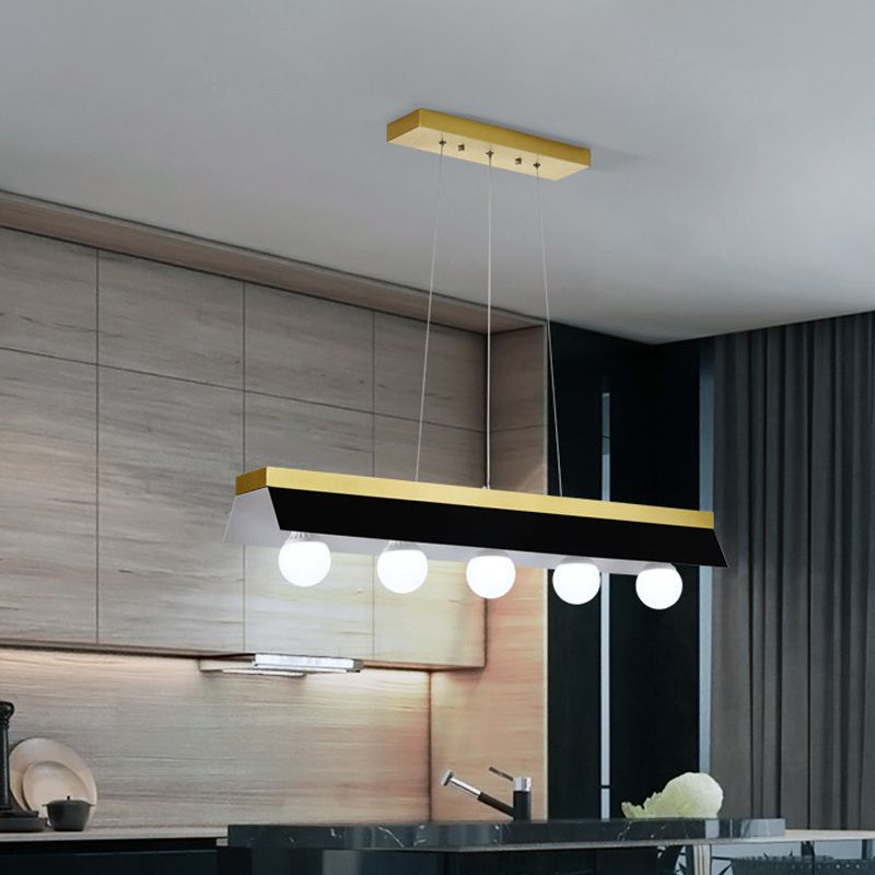 Black/White Shade Billiard Light 3/5 Lights Modern Wood Island Lighting for Restaurant