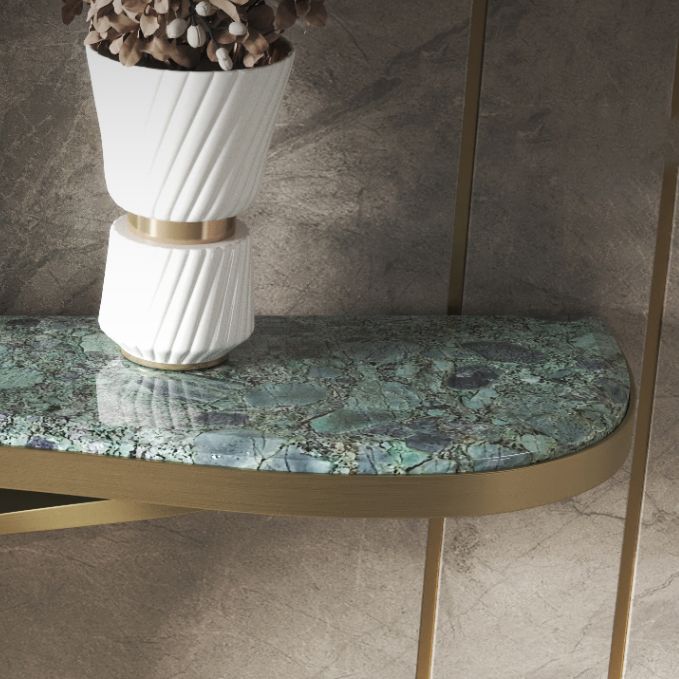 Glam Green Console Table Half Moon Console Sofa Table for Hall
