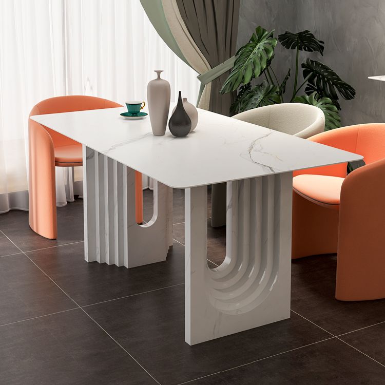 Metal Modern Double Pedestal Table Sintered Stone Table,47.5"L x 31.5"W x 29.5"H