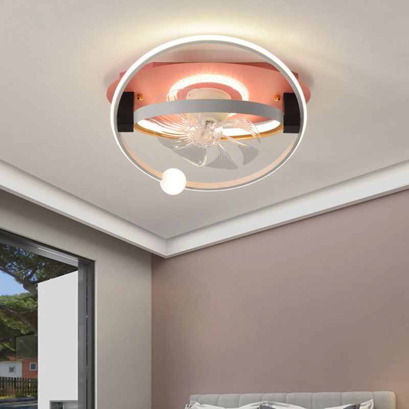 Round Shape Metal Ceiling Fans Kid Style 4 Lights Flush Ceiling Fan