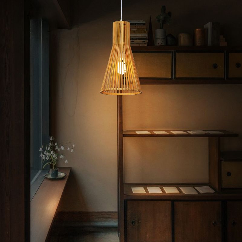 Bamboo Horn-Shaped Ceiling Light Asian Style 1 Bulb Ceiling Lighting for Tea Room