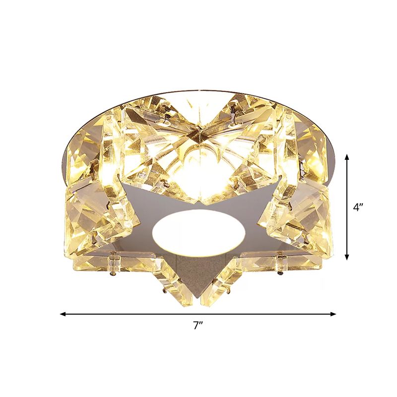Circle/Star Flush Mount Fixture Simplicity Crystal Block Stainless-Steel LED Close to Ceiling Lighting for Corridor