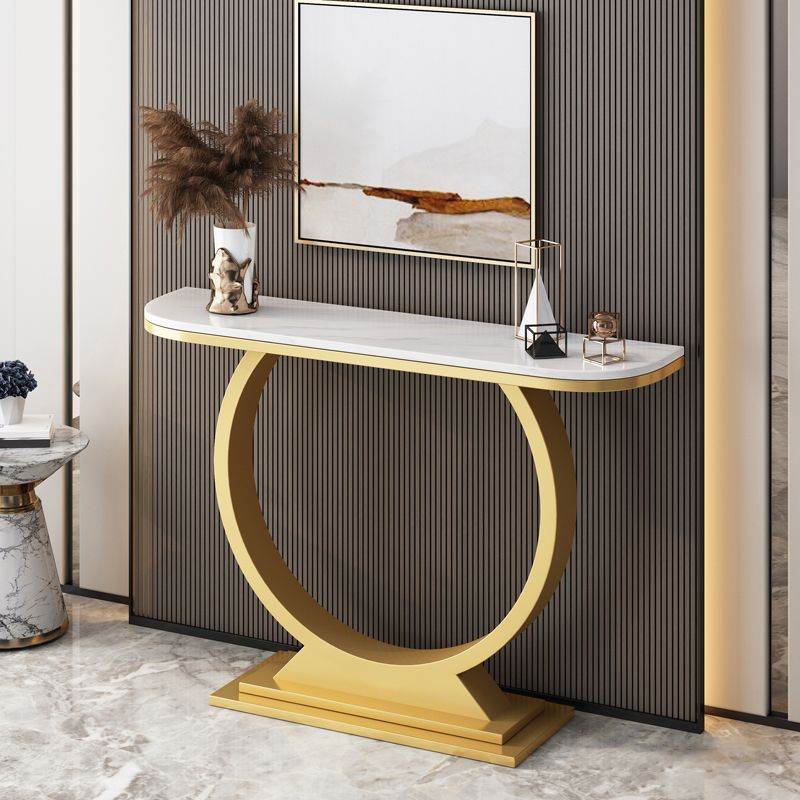 Glam Slate/metal Half Moon/Rectangle Abstract Console Table for Hall