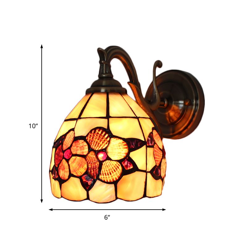 Rustic Style Petal Wall Sconce 1 Light Stained Glass Wall Lamp in Orange for Bedroom