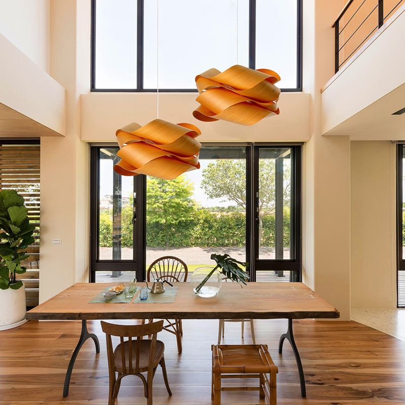 Wood Unique Shape Hanging Lights Modern Style 1 Head Hanging Mount Fixture for Restaurant