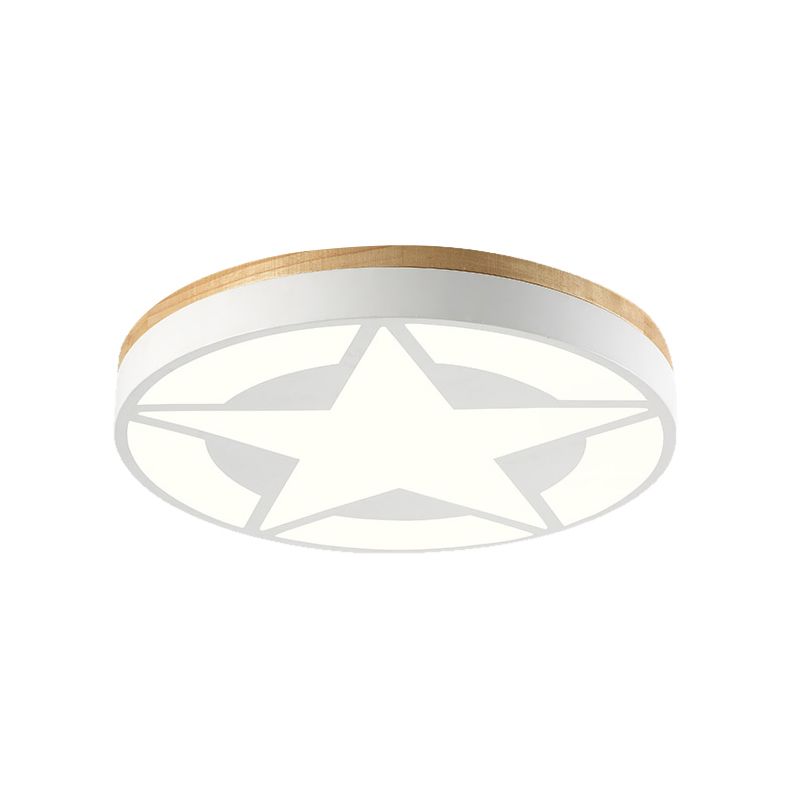 Wood LED Ceiling Light, Star Flush Mount Light with Acrylic Shade for Boys Bedroom Modern Style