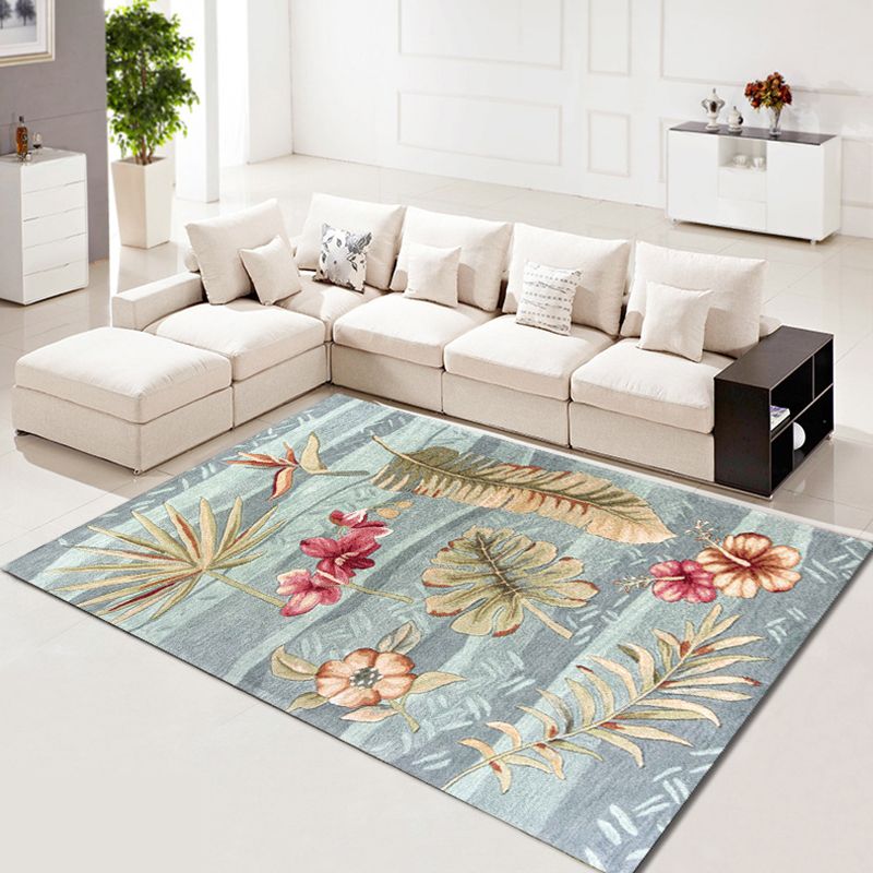 Modern Floral Printed Rug Trendy Polyester Area Carpet Anti-Slip Backing Rug for Home Decoration