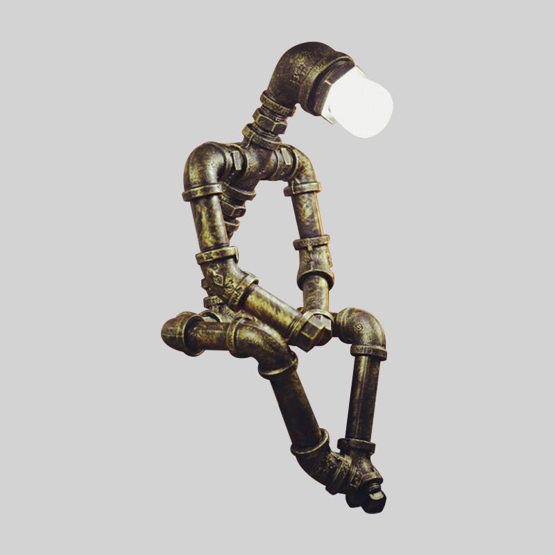 Antique robot in bronzo seduta illuminazione da tavolo in stile industriale 1 luce da letto leggera leggera con tubo