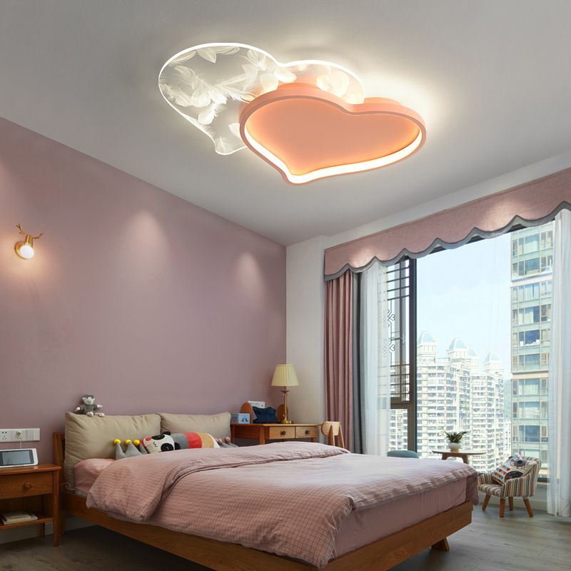 Style contemporain DEL Metal LED Flush Light Fixture Feather Ceiling Flush Mount for Bedroom