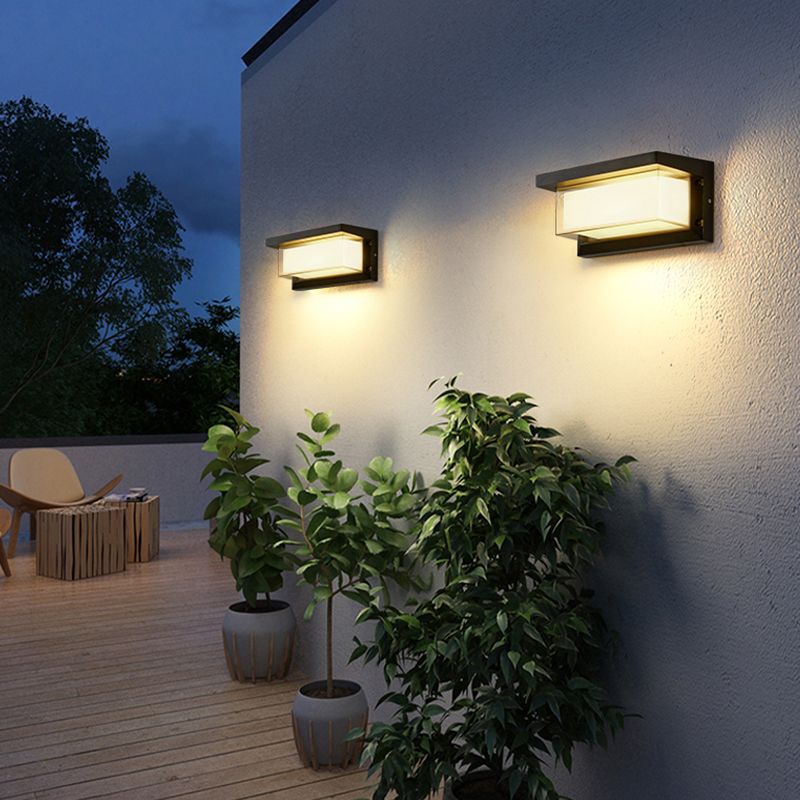 Modern LED Metal Wall Sconce Rectangle Shape Wall Light with Acrylic Shade for Courtyard