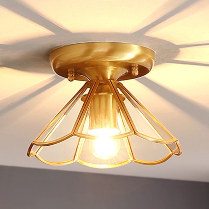 Sitting Room Colonial Style Ceiling Light Metal Overhead Lighting Fixture in Gold