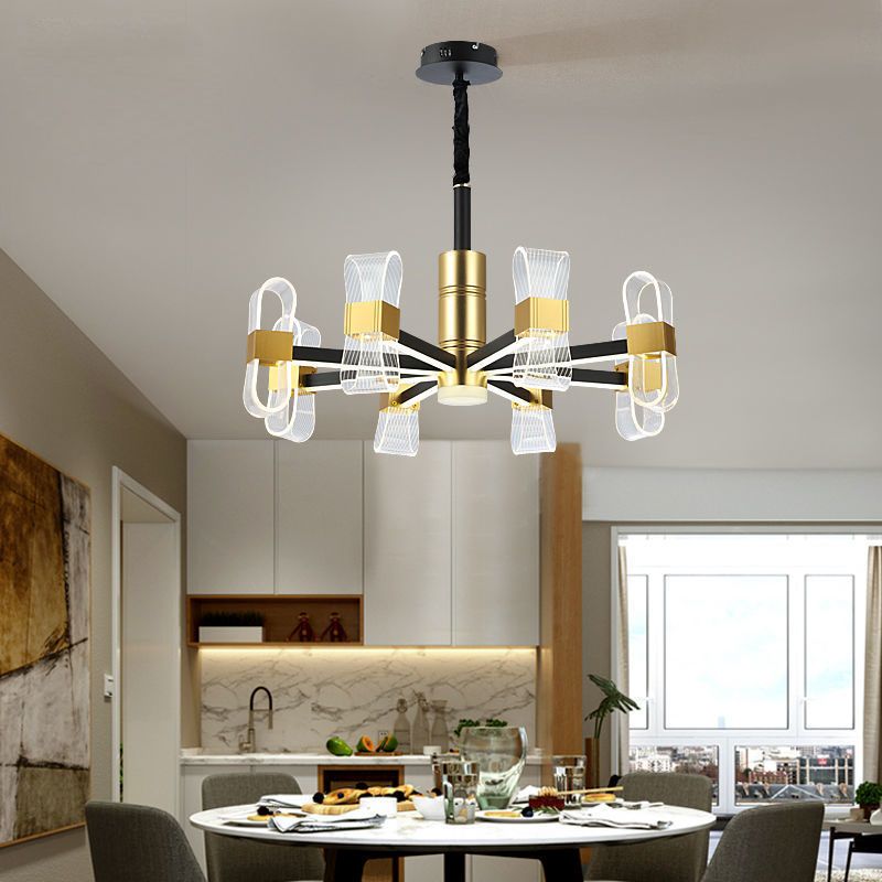 Metal Hanging Light Kit Postmodern Black-Gold LED Chandelier for Dining Room