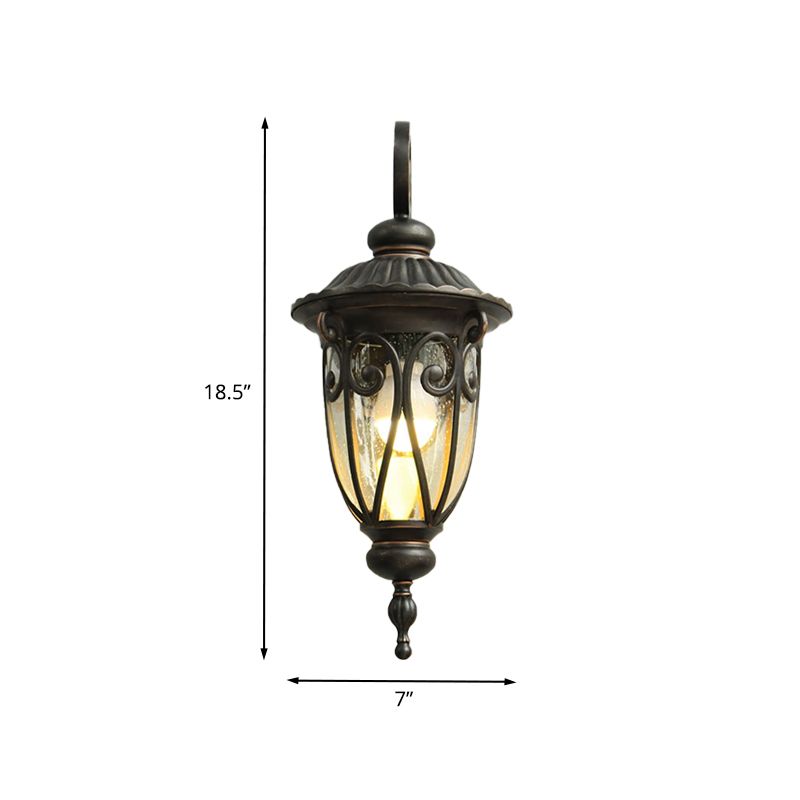 Country Acorn Wall Mounted Light 1-Bulb Clear Seeded Glass Sconce Lamp Fixture in Black