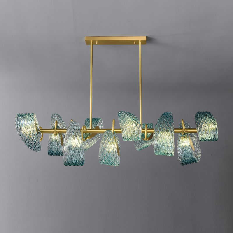 Modern Metal Ceiling Light Flower Shape Island Light with Glass Shade for Living Room