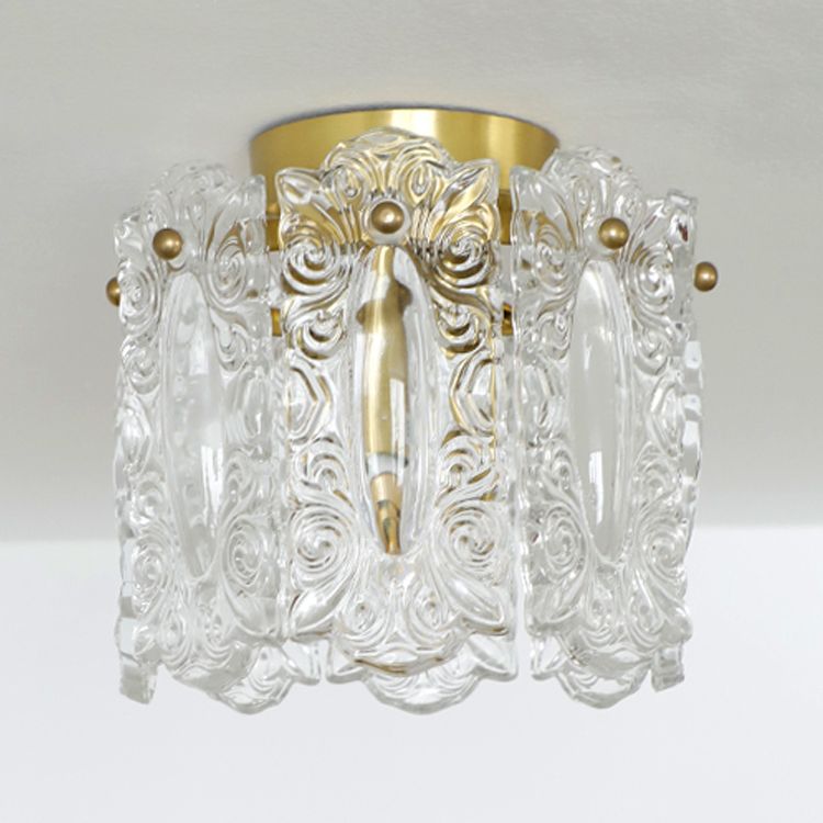 Gold Cylinder Ceiling Mounted Fixture Modern Style Glass Ceiling Light Fixture