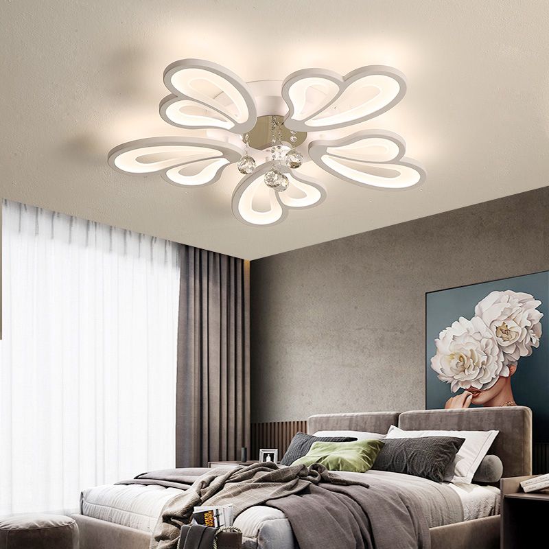 Weiße Blume Flush Decke Licht Minimalist LED Acryl bündig montiert Lampe mit Crystal Ball