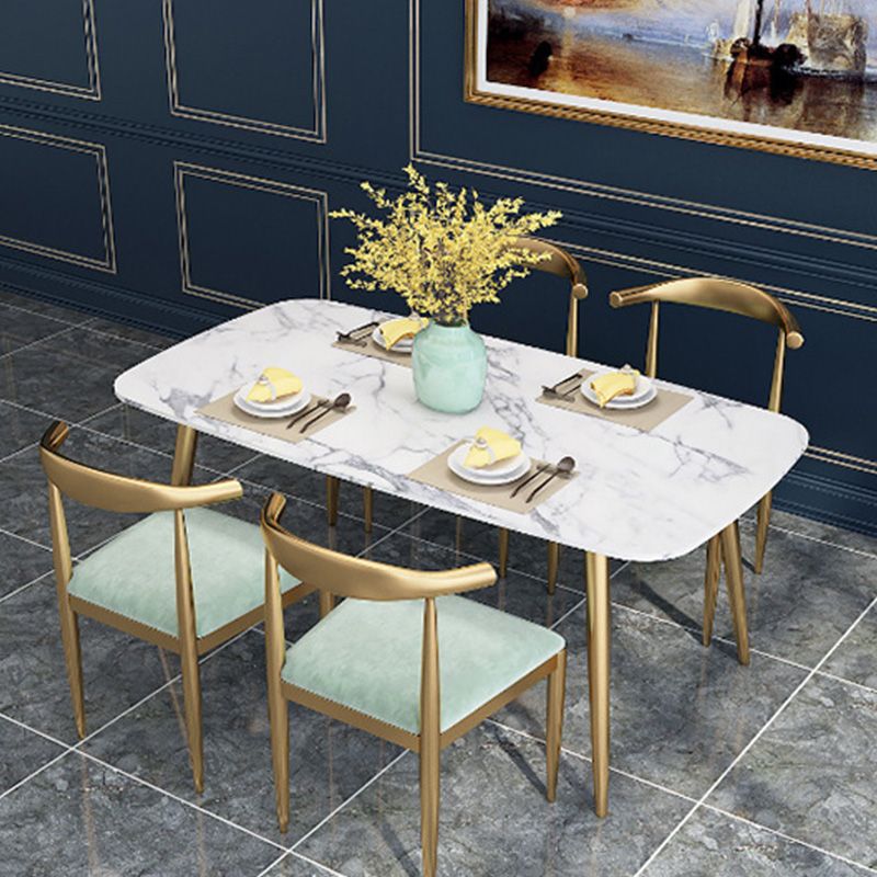 Traditional Luxury Rectangle Dining Table White Faux Marble Top Table for Home