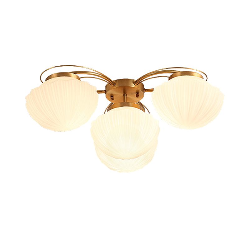 Bowl Shape Flush Light Modern Style Glass 3 Lights Flush Ceiling Light in White