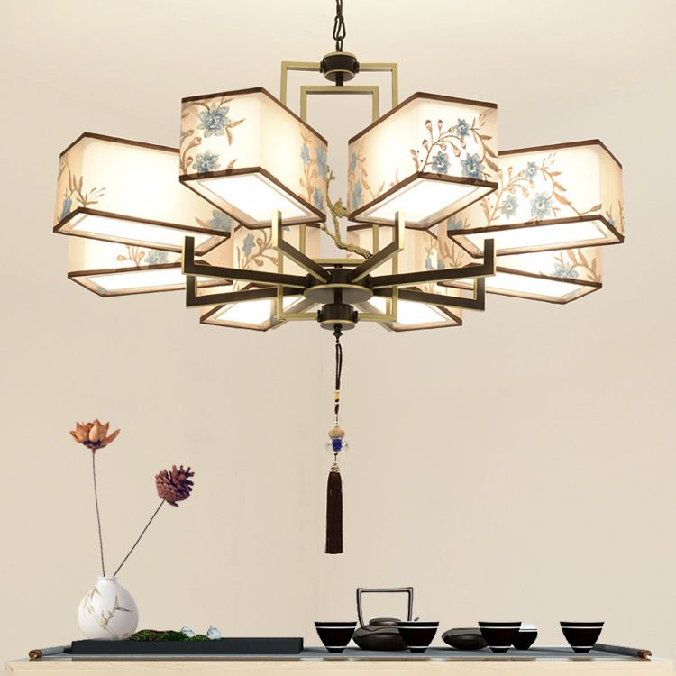 Broderie rustique tissu lustre en suspension d'éclairage pour le salon