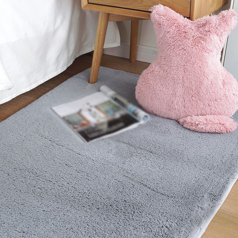 White Living Room Area Rug Solid Color Polyester Area Carpet Non-Slip Backing Rug