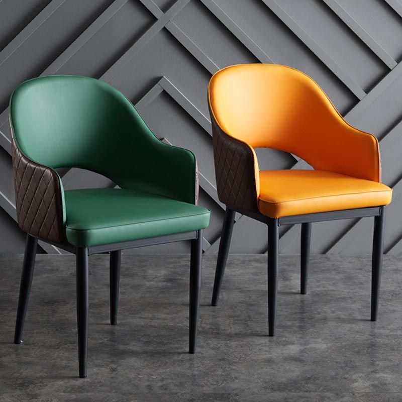Glam Leather Dining Chair Open Back Dining Side Furniture with Iron Legs in Matte Finish