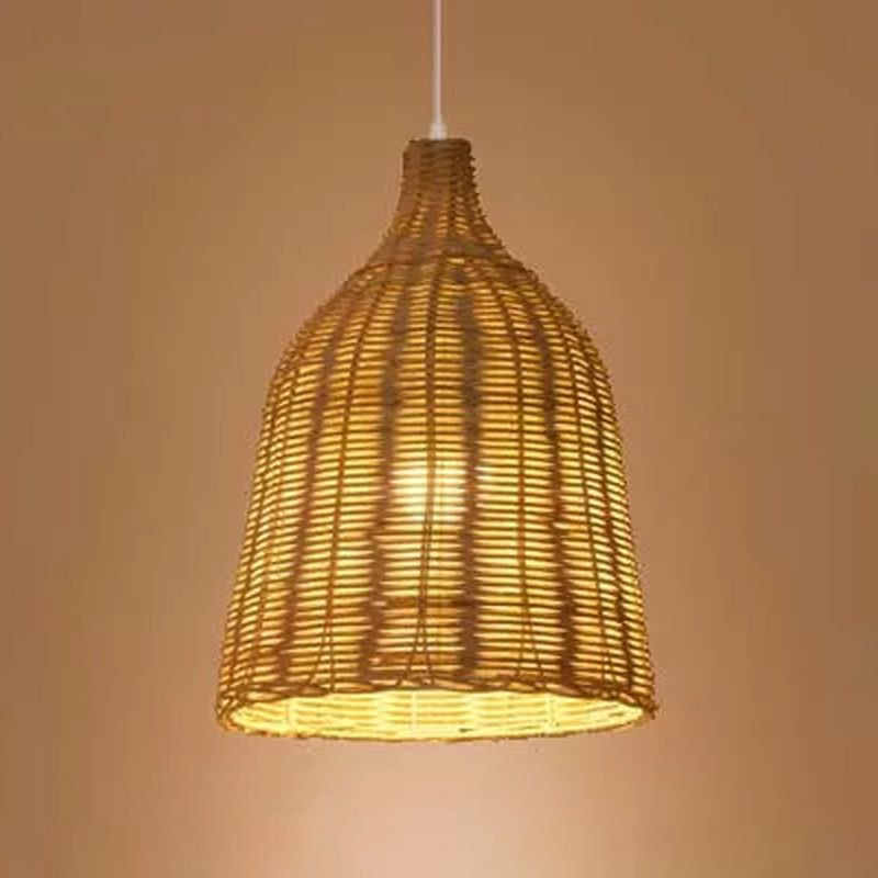 1-Licht-Restaurant Anhängerlampe Asian beige Pendellicht mit runden/ovalem/Drum Rattan Farbton