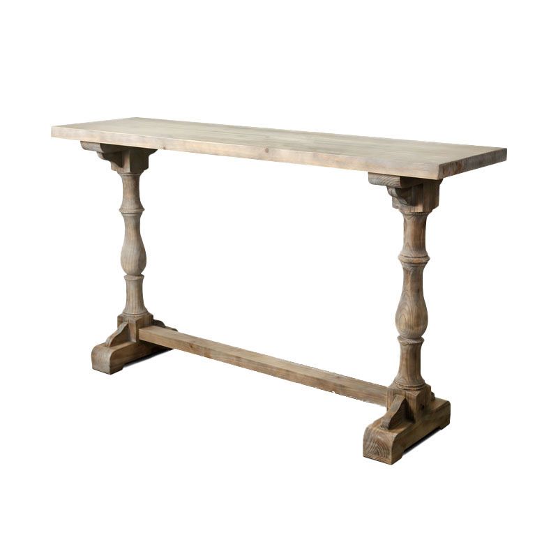 Industrial Distressed Wood Bar Table Gray Rectangle Top 41.3"H Bistro Table with Trestle