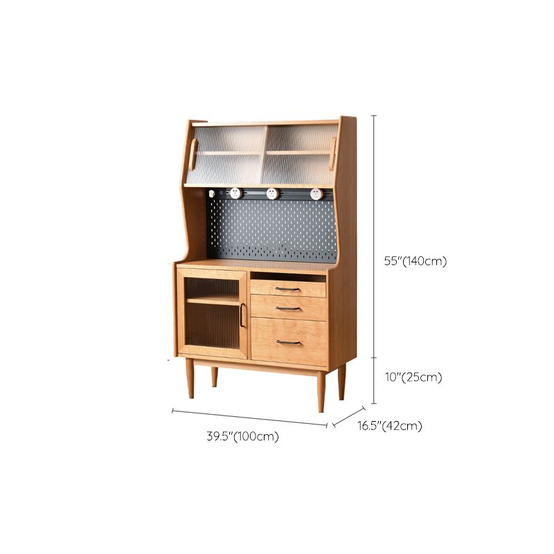 Rectangle Glass Paned Accent Cabinet Industrial Natural Finish Storage Cabinet