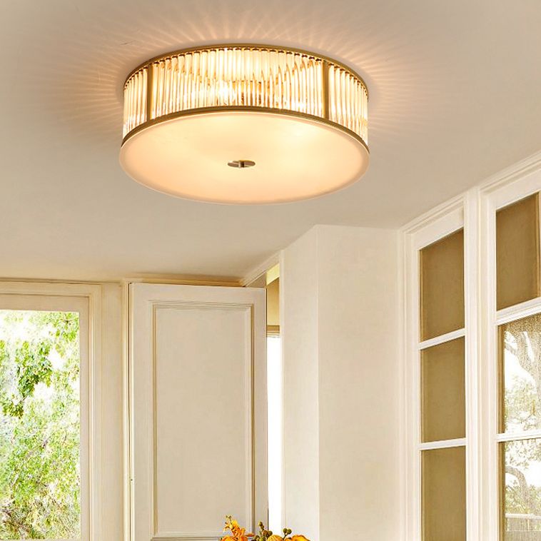 Plafonnier encastré à tambour, plafonnier moderne en cristal pour chambre à coucher, doré