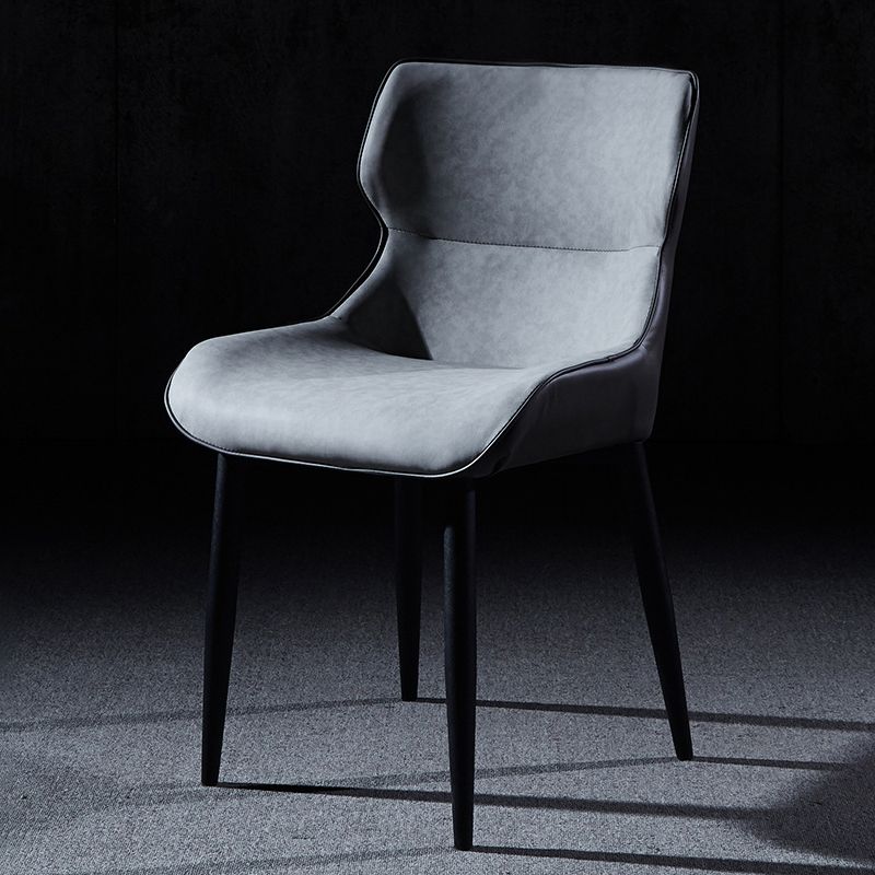 Modern Leather Dining Side Chair Indoor Wingback Chair with Black Legs