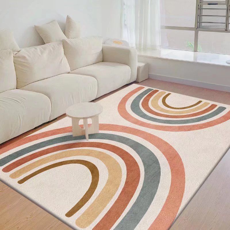 Pink Noordse vloerkleed Polyester Kleurblok Teken Resistent Tapijt voor salon