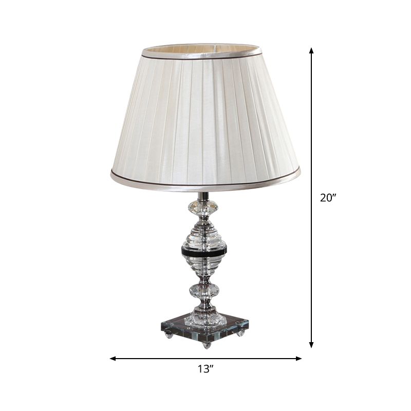 Gathered Empire Shade Night Lamp Modern K9 Crystal 1 Bulb Bedroom Nightstand Lighting in Beige