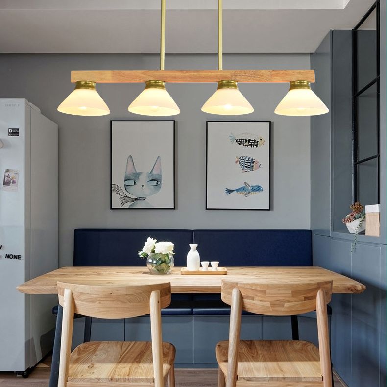 Cone Wood and Glass Island Ceiling Light Transitional Dining Room Island Light Fixtures