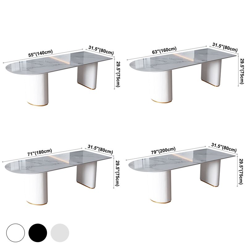 Eigentijdse thuis gesinterde stenen eettafel vrijformaat vormtafel met dubbele voetstukbasis