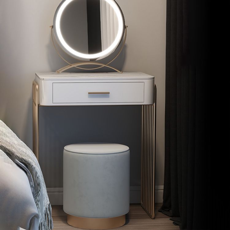 Glam Vanity Desk in White with Drawers Dressing Table with Metal Base