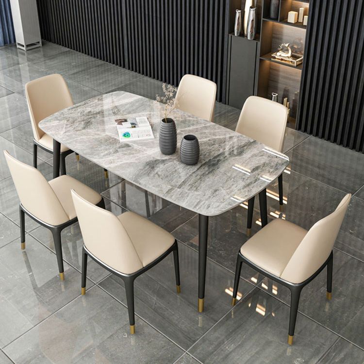 Mesa de comedor de lujo rectángulo Tono gris FIJA Mesa fija de piedra sinterizada