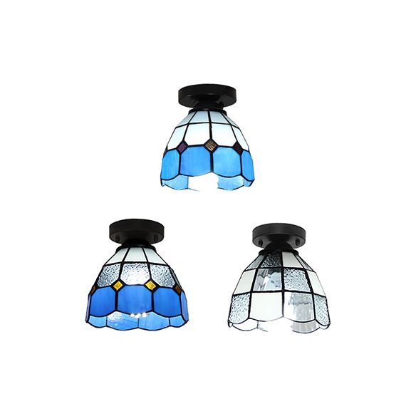 Luce a soffitto a cupola in stile Tiffany vetro colorato 1 luminoso luce soffitto in bianco/blu/trasparente per corridoio