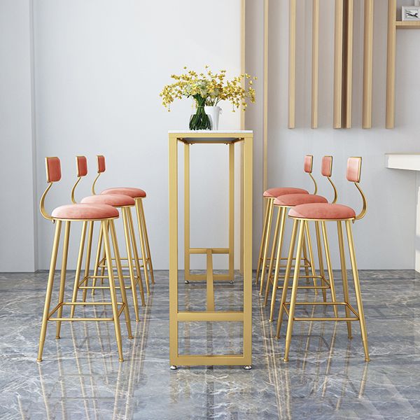 Stone Bar Dining Table Glam Rectangle Bar Table with Trestle Pedestal for Kitchen