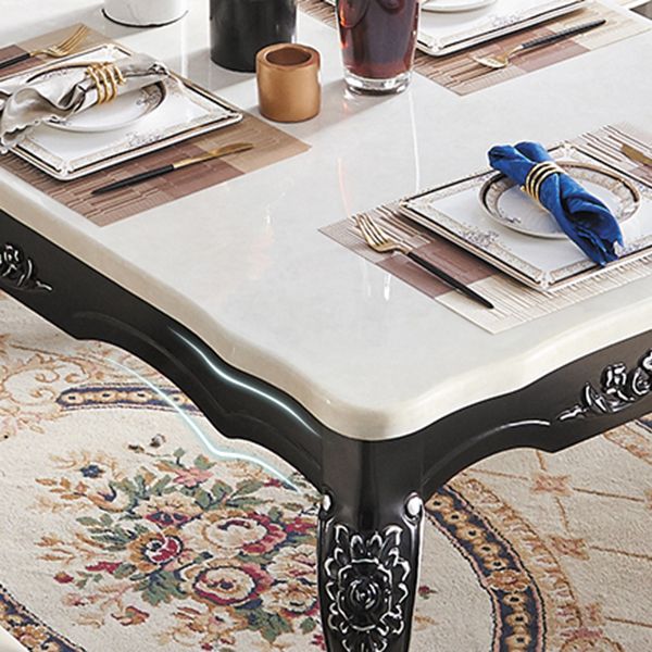 Rectangle White Dining Table Victorian Stone Table with 4 Legs
