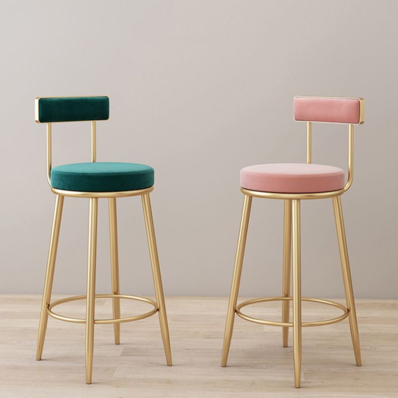 Glam Metal Barstool Velvet Footrest Low BackStool in Matte Finish for Indoor