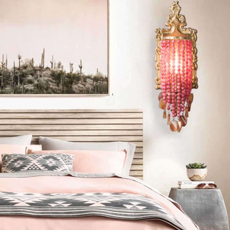 Roze kralen wand gemonteerd licht vintage kristalstrand 1 lichte bedwandsconstructie licht
