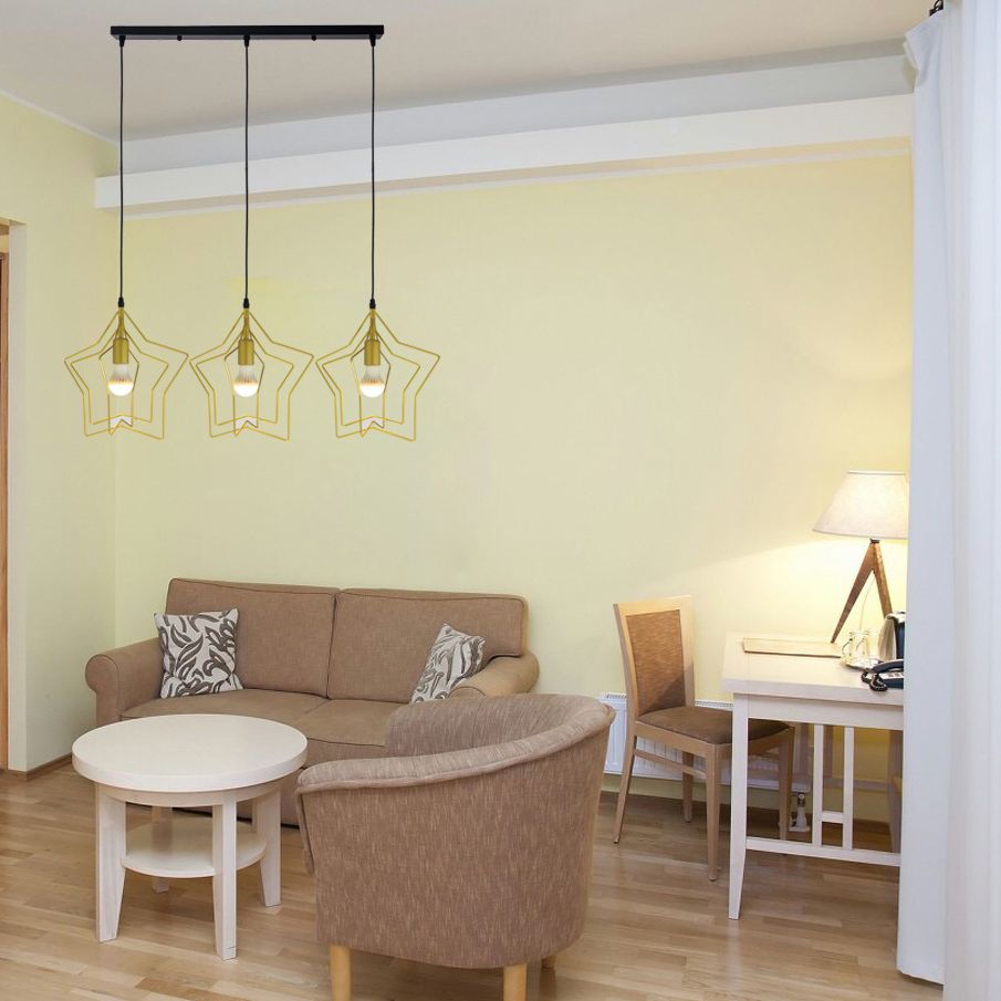 Metal 1 Light Pendant Light Nordic Simple Star Cage Hanging Lamp for Living Room