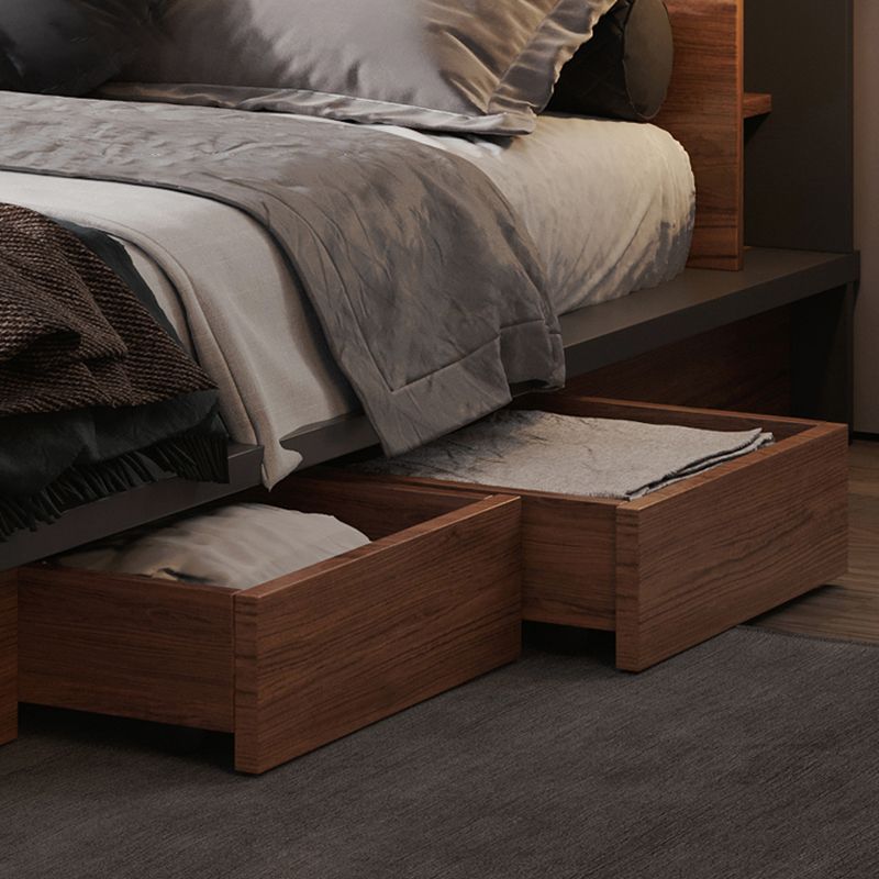 Contemporary Standard Bed Wood Lift Up Storage Panel Bed with Headboard